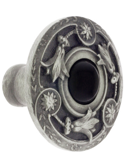 1 1/4 inch Jeweled Lily / Onyx Knobs in Antique Pewter.
